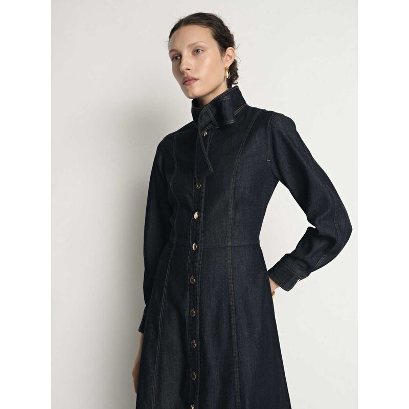 Veronika Maine Denim Tie Neck Shirtdress image number 2